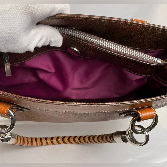 RARE Entro Paisley Handbag Satchel Satin Braided handles Fuchsia Lining vintage - Picture 5 of 16